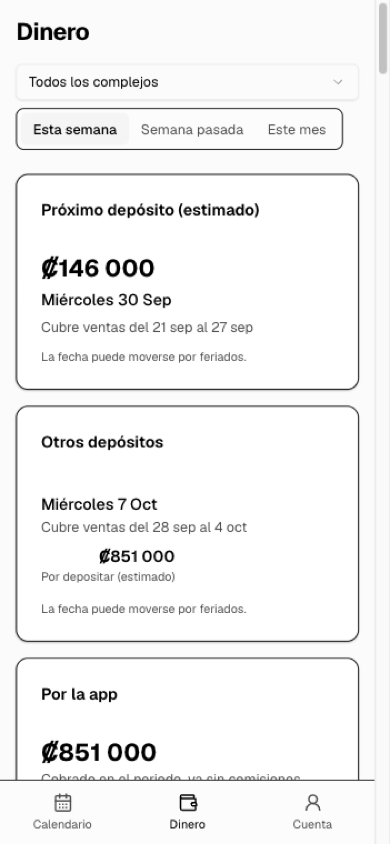Pagos en el celular con lo cobrado por la app y en sitio